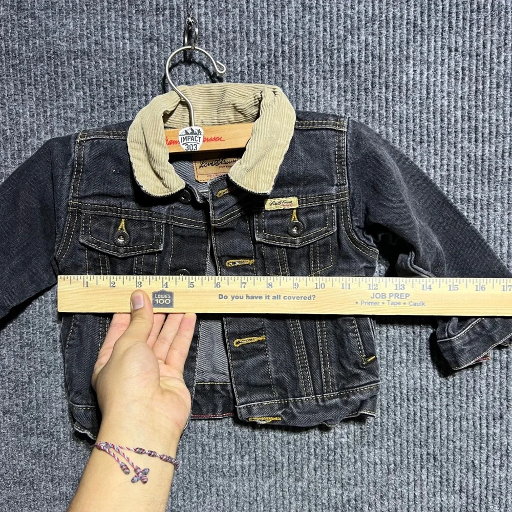 Levi Strauss Denim Jacket Boys 18M Black Corduroy Collar Trucker Signature